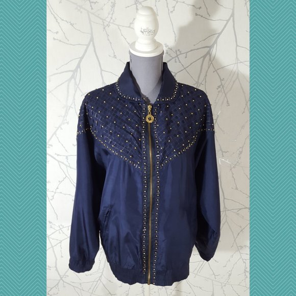 Mureli VTG Navy & Gold Beaded Full Zip Silk Track Jacket - Picture 1 of 6
